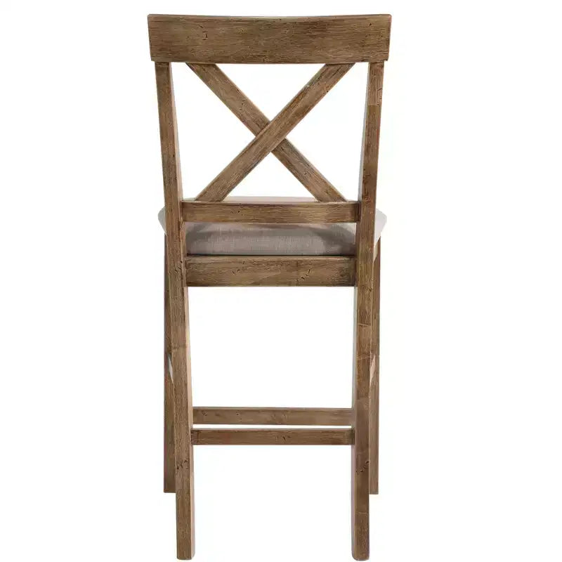 Set of 2 Fabric Upholstered Counter Height Chairs with X-Back & Wood Frame – Brown & Gray