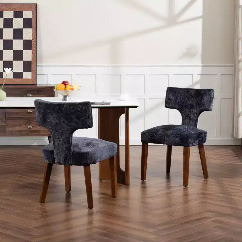 Set of 2 Chenille Upholstered Dining Chairs with Brass Nailhead Trim & Hardwood Frame