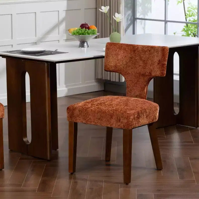 Set of 2 Chenille Upholstered Dining Chairs with Brass Nailhead Trim & Hardwood Frame