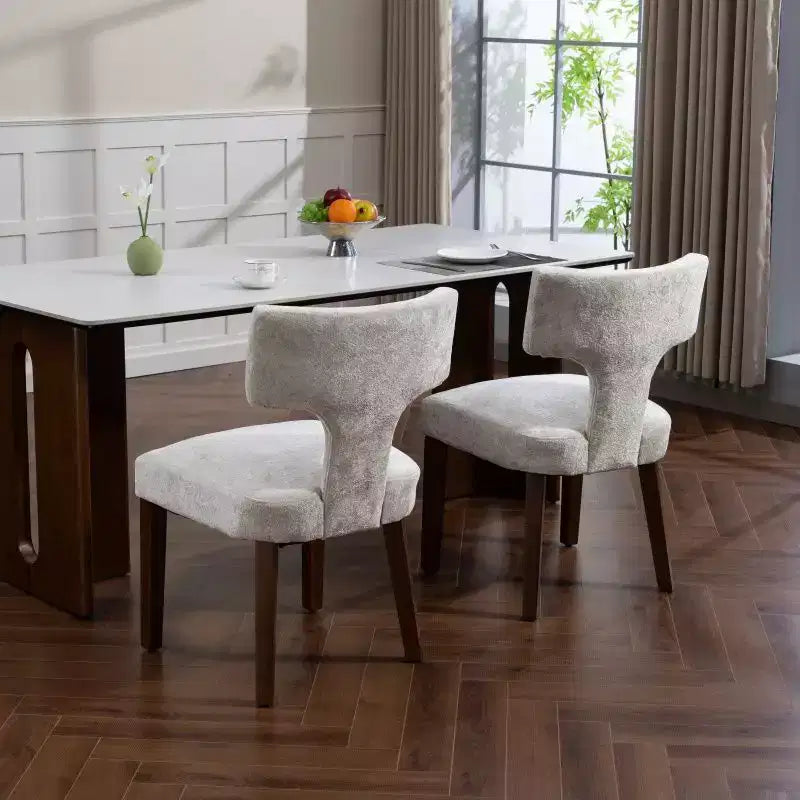 Set of 2 Chenille Upholstered Dining Chairs with Brass Nailhead Trim & Hardwood Frame