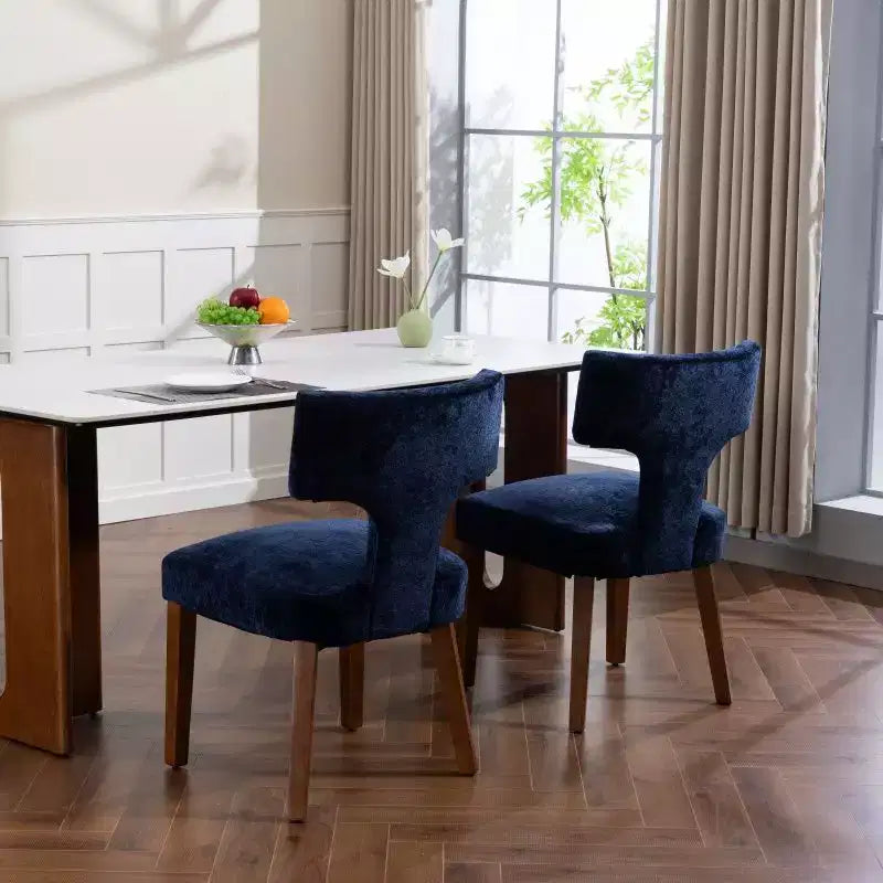 Set of 2 Chenille Upholstered Dining Chairs with Brass Nailhead Trim & Hardwood Frame