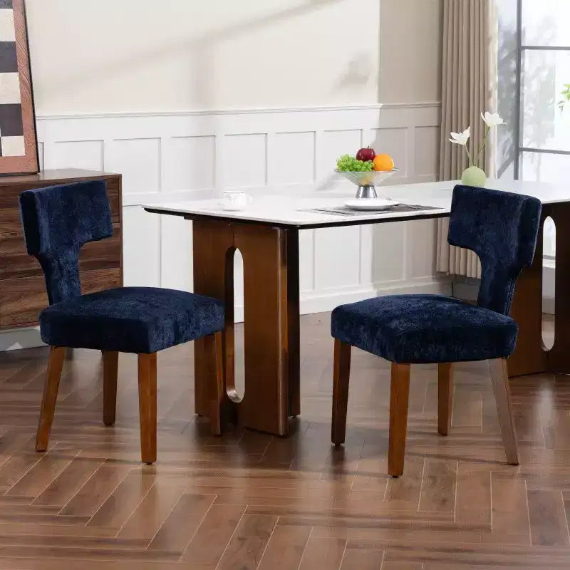 Set of 2 Chenille Upholstered Dining Chairs with Brass Nailhead Trim & Hardwood Frame