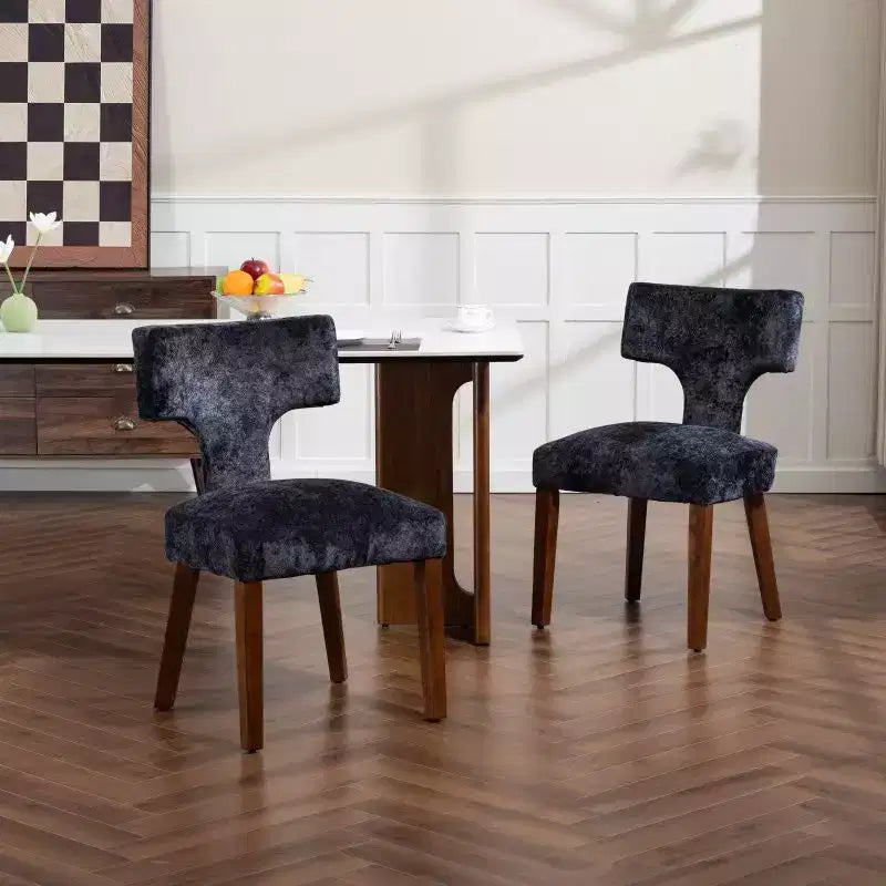 Set of 2 Chenille Upholstered Dining Chairs with Brass Nailhead Trim & Hardwood Frame