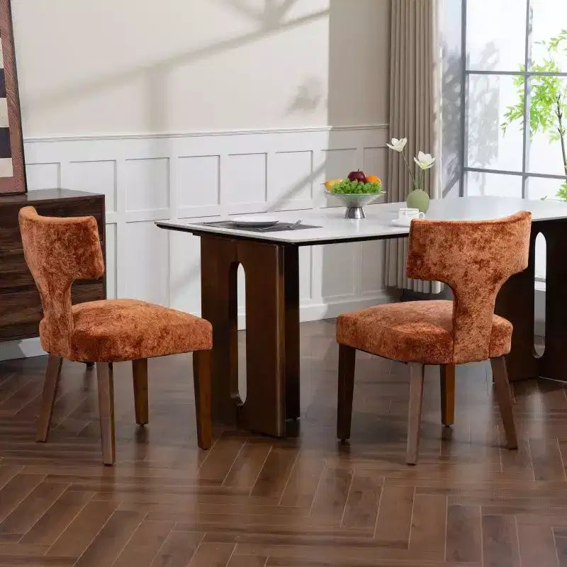 Set of 2 Chenille Upholstered Dining Chairs with Brass Nailhead Trim & Hardwood Frame