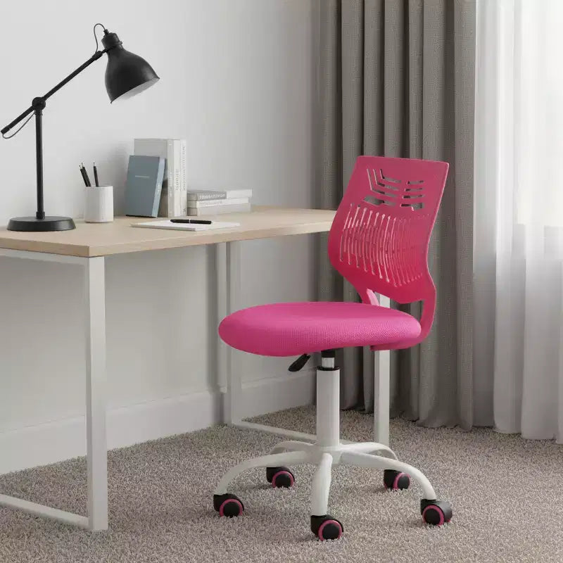 Fuchsia & White Adjustable Height Swivel Rolling Office Chair – Ergonomic, 250 LB Capacity