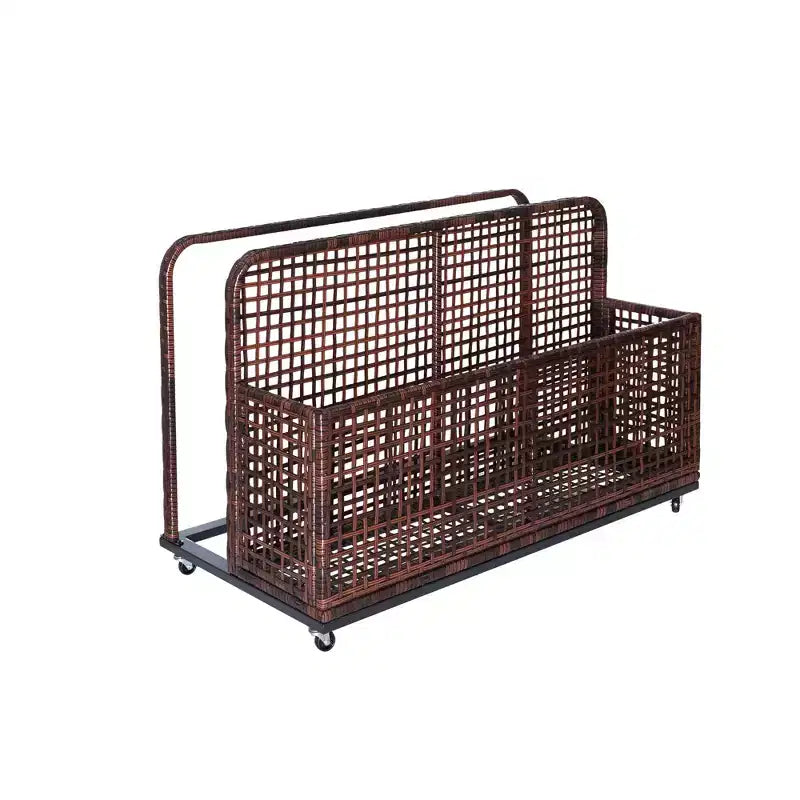 Outdoor Pool Storage Bin with PE Rattan, Swivel Wheels & Folding Side Shelves – Gray