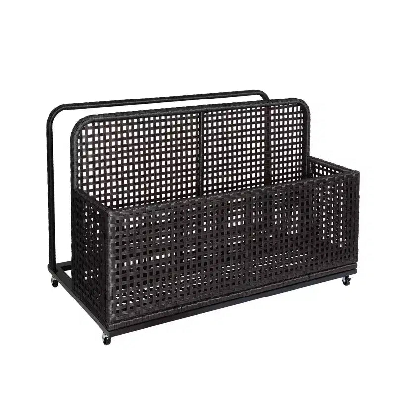Outdoor Pool Storage Bin with PE Rattan, Swivel Wheels & Folding Side Shelves – Gray
