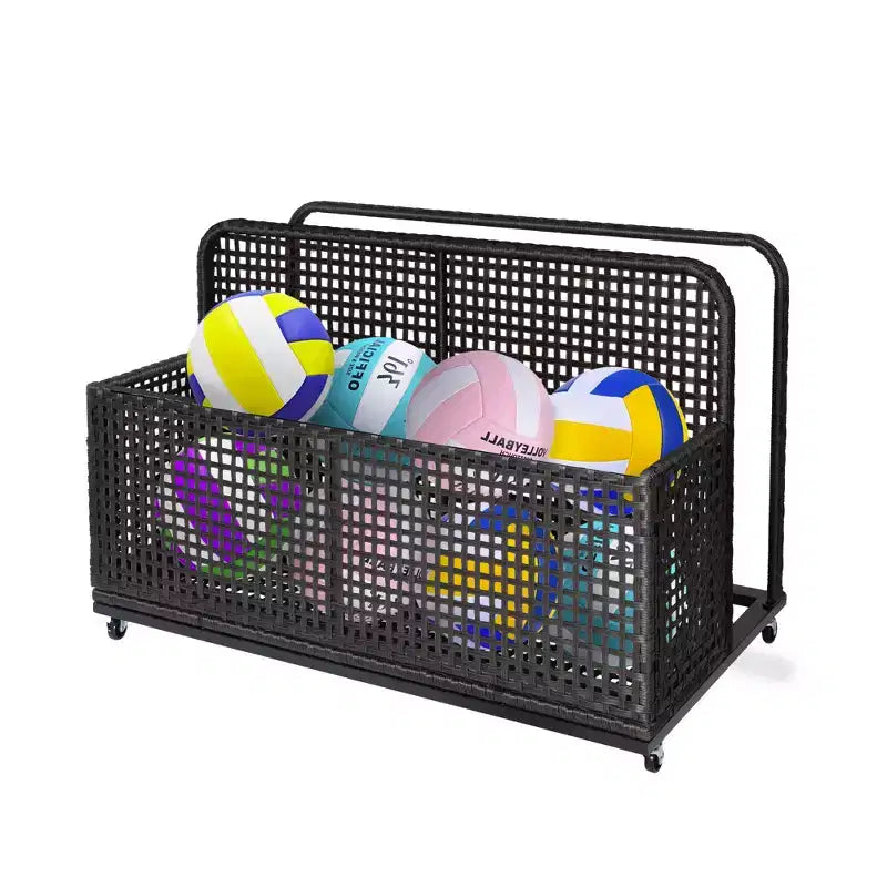 Outdoor Pool Storage Bin with PE Rattan, Swivel Wheels & Folding Side Shelves – Gray