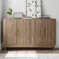 Mid-Century Modern Sideboard Buffet, 4-Door Engineered Wood Credenza with Carved Geometric Pattern & Gold Handles - Panipeachy