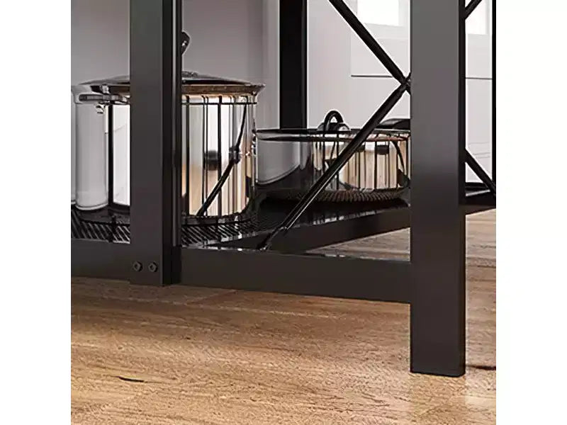 47in Kitchen Baker Rack with Power Outlet, 3 Shelves, 5 S-Hooks & Microwave Stand