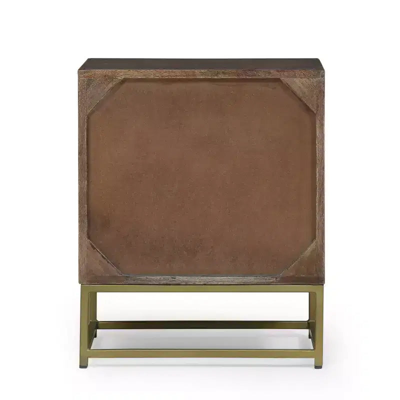 Mango Wood Nightstand with 3 Drawers & Gold Iron Legs – Mid-Century Modern, Brown
