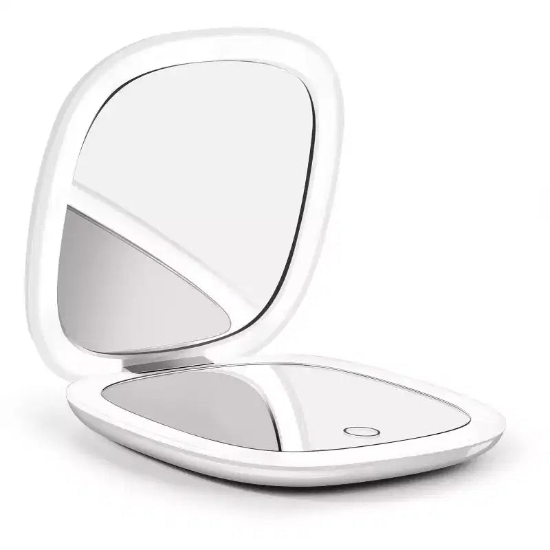 LED Travel Makeup Mirror with 1X 10X Magnification, 5 Inch Daylight LED Lighted Mirror Portable Folding Compact Design