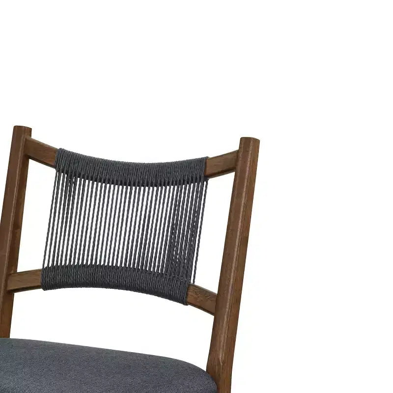 Set of 2 Modern Counter Stools with Woven Rope Backrest & Upholstered Seat – Rubberwood