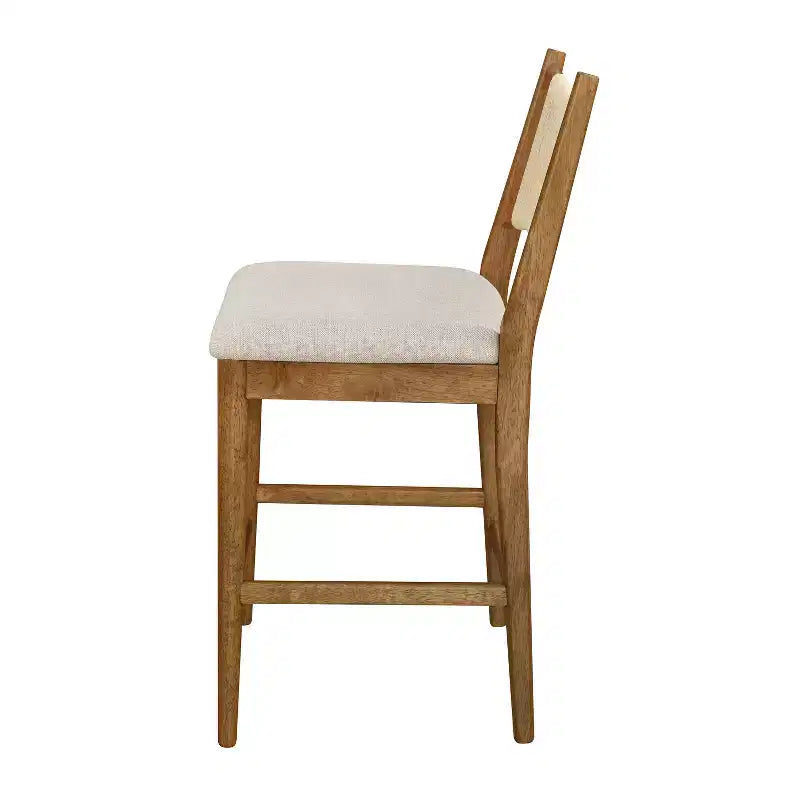 Set of 2 Modern Counter Stools with Woven Rope Backrest & Upholstered Seat – Rubberwood