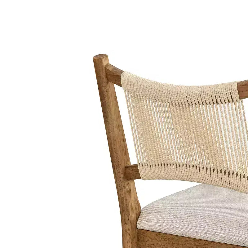 Set of 2 Modern Counter Stools with Woven Rope Backrest & Upholstered Seat – Rubberwood