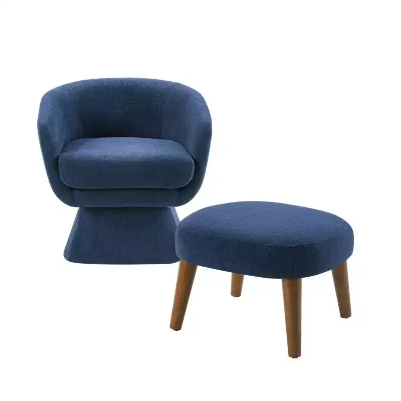 Modern Fabric Swivel Accent Chair & Ottoman Set – 360° Rotation, Padded Seat, Living Room