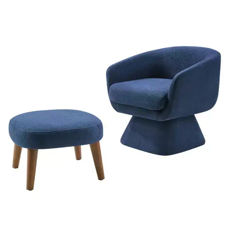 Modern Fabric Swivel Accent Chair & Ottoman Set – 360° Rotation, Padded Seat, Living Room