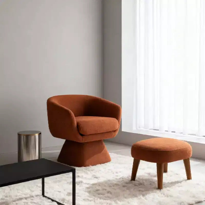 Modern Fabric Swivel Accent Chair & Ottoman Set – 360° Rotation, Padded Seat, Living Room