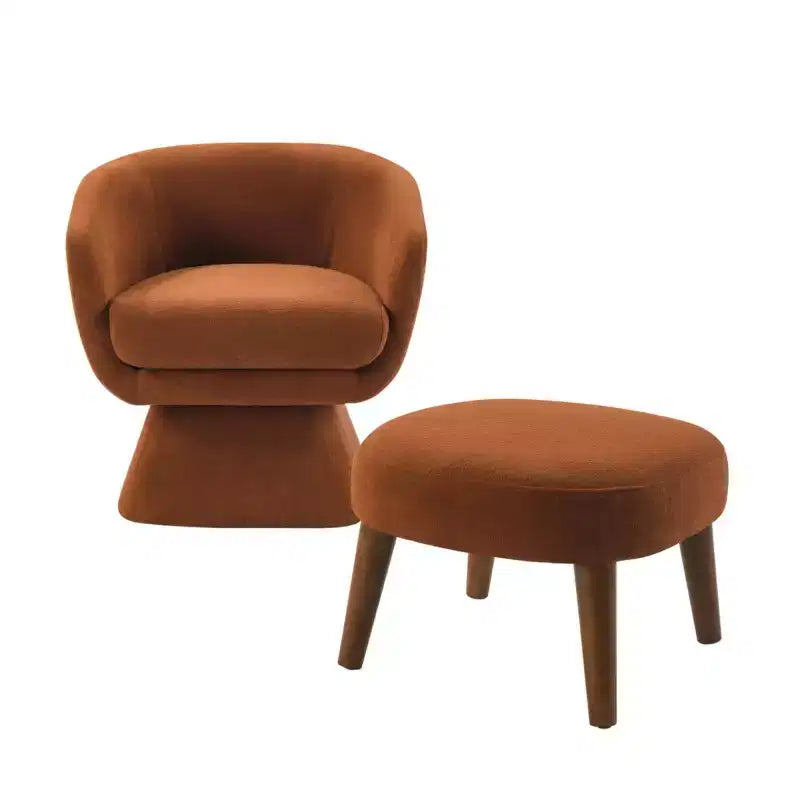 Modern Fabric Swivel Accent Chair & Ottoman Set – 360° Rotation, Padded Seat, Living Room