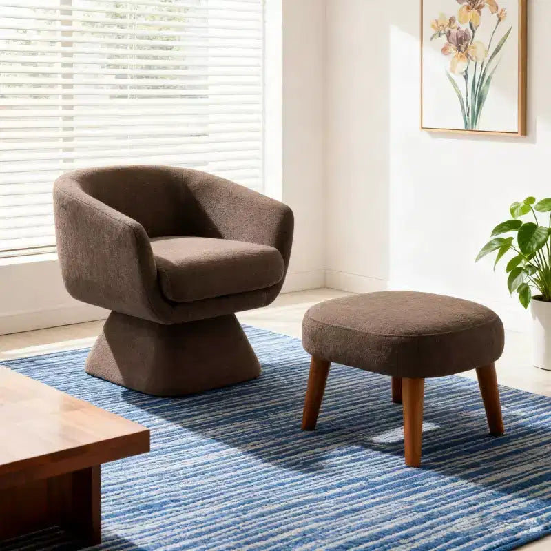 Modern Fabric Swivel Accent Chair & Ottoman Set – 360° Rotation, Padded Seat, Living Room