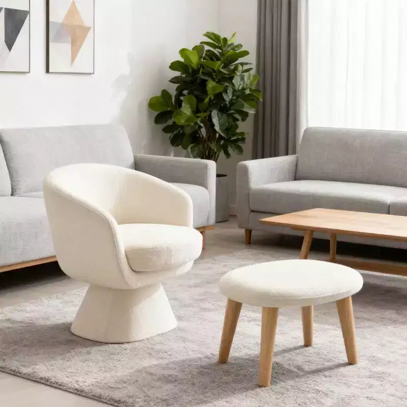 Modern Fabric Swivel Accent Chair & Ottoman Set – 360° Rotation, Padded Seat, Living Room