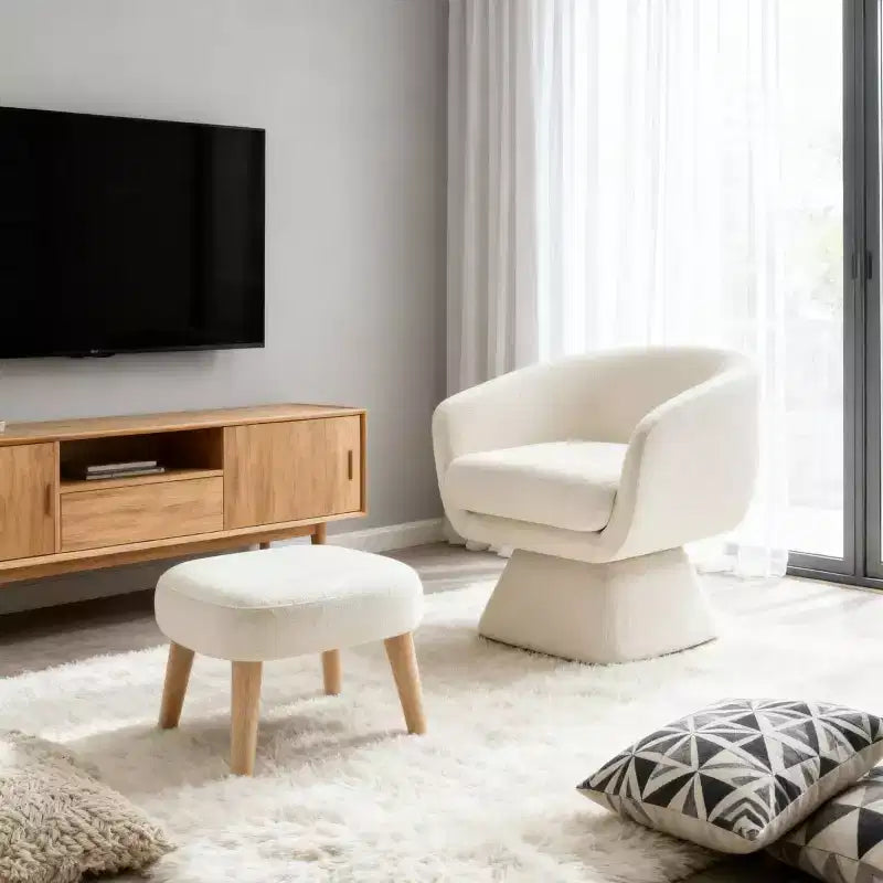 Modern Fabric Swivel Accent Chair & Ottoman Set – 360° Rotation, Padded Seat, Living Room