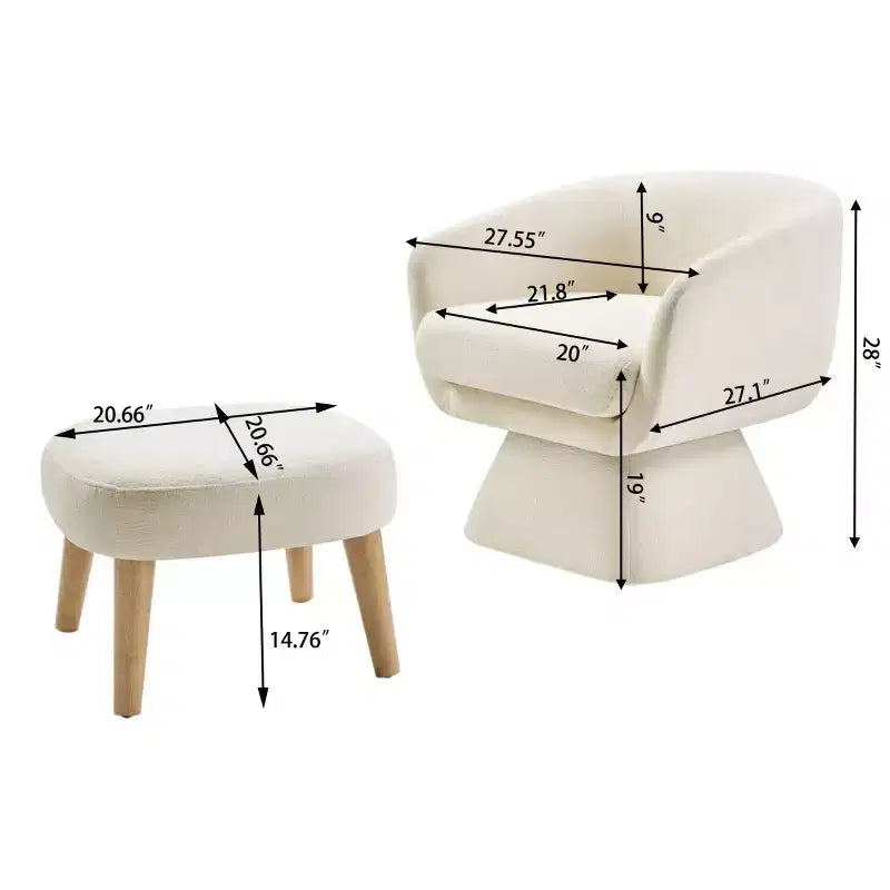 Modern Fabric Swivel Accent Chair & Ottoman Set – 360° Rotation, Padded Seat, Living Room