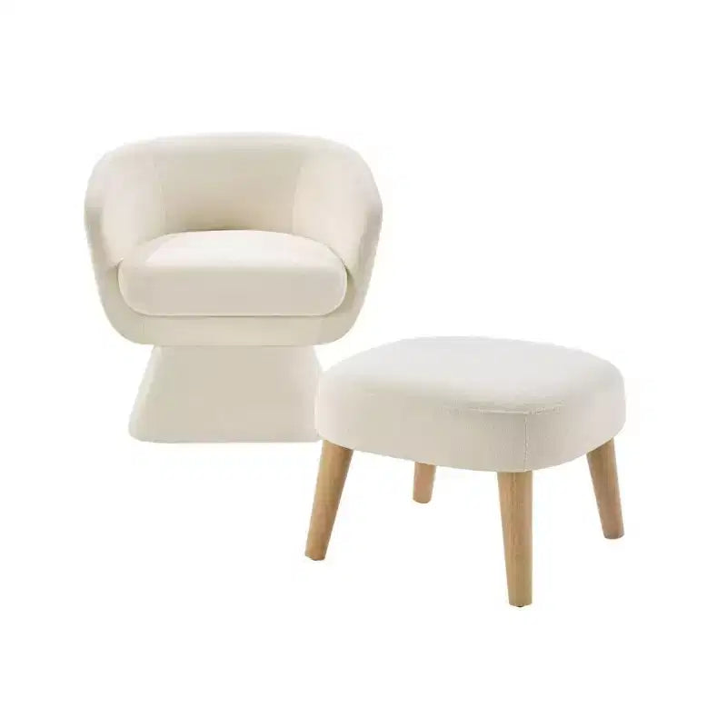 Modern Fabric Swivel Accent Chair & Ottoman Set – 360° Rotation, Padded Seat, Living Room