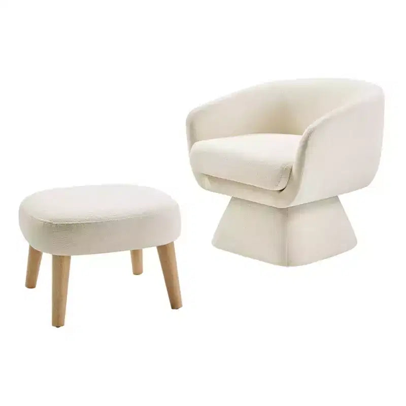 Modern Fabric Swivel Accent Chair & Ottoman Set – 360° Rotation, Padded Seat, Living Room