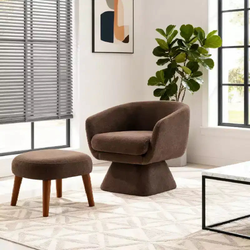 Modern Fabric Swivel Accent Chair & Ottoman Set – 360° Rotation, Padded Seat, Living Room