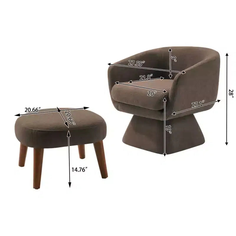 Modern Fabric Swivel Accent Chair & Ottoman Set – 360° Rotation, Padded Seat, Living Room