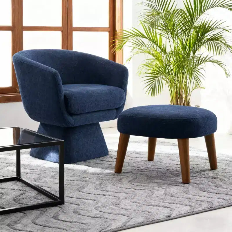 Modern Fabric Swivel Accent Chair & Ottoman Set – 360° Rotation, Padded Seat, Living Room