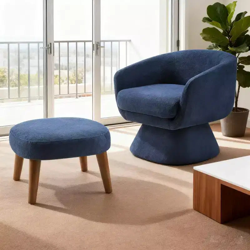Modern Fabric Swivel Accent Chair & Ottoman Set – 360° Rotation, Padded Seat, Living Room