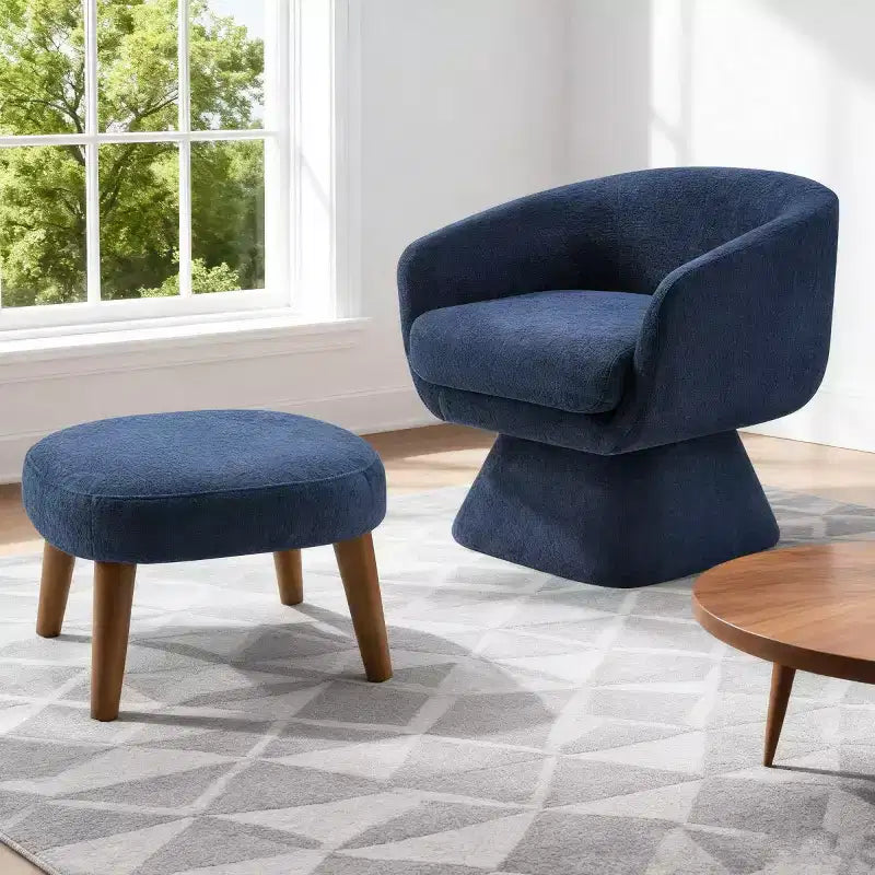Modern Fabric Swivel Accent Chair & Ottoman Set – 360° Rotation, Padded Seat, Living Room