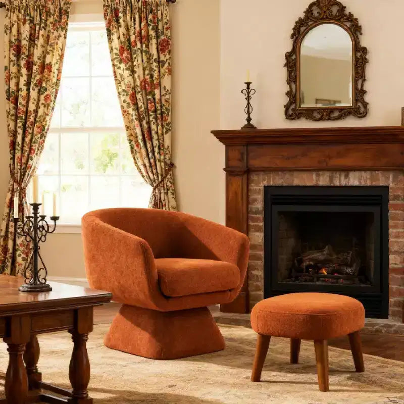 Modern Fabric Swivel Accent Chair & Ottoman Set – 360° Rotation, Padded Seat, Living Room