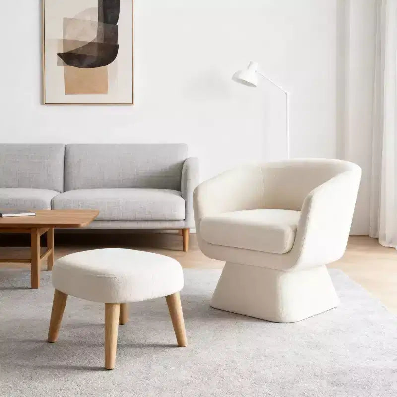 Modern Fabric Swivel Accent Chair & Ottoman Set – 360° Rotation, Padded Seat, Living Room