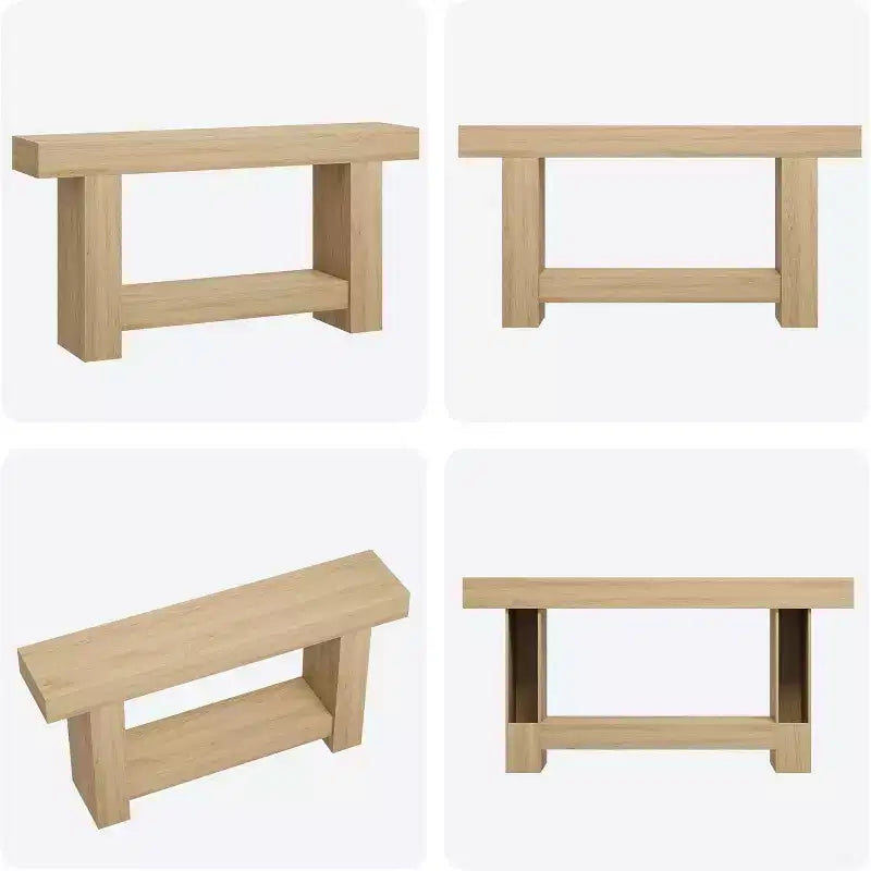 63in Farmhouse Console Table with H-Shaped Base & Lower Shelf – Narrow Entryway Sofa Table