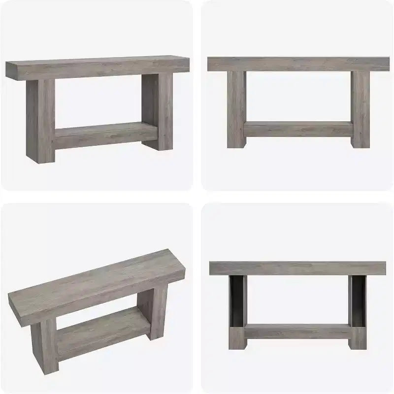 63in Farmhouse Console Table with H-Shaped Base & Lower Shelf – Narrow Entryway Sofa Table