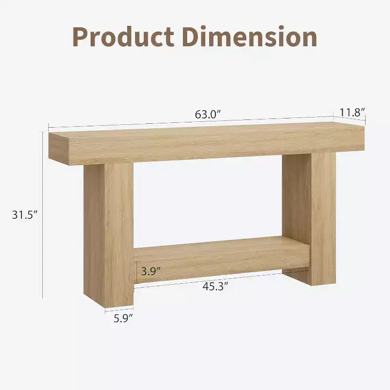 63in Farmhouse Console Table with H-Shaped Base & Lower Shelf – Narrow Entryway Sofa Table