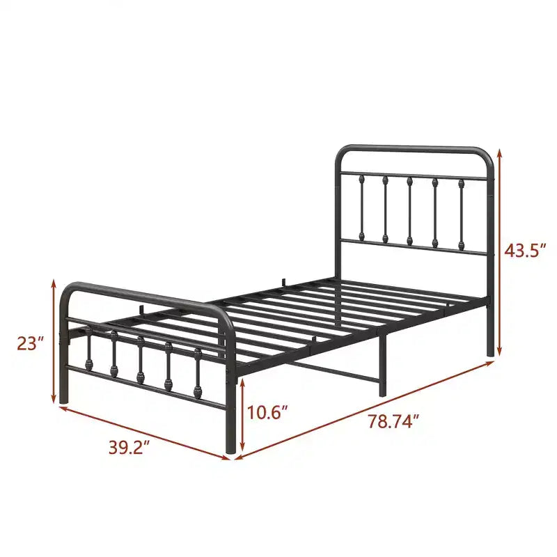 Twin Metal Platform Bed Frame with Headboard & Footboard – Under-Bed Storage, No Box Spring