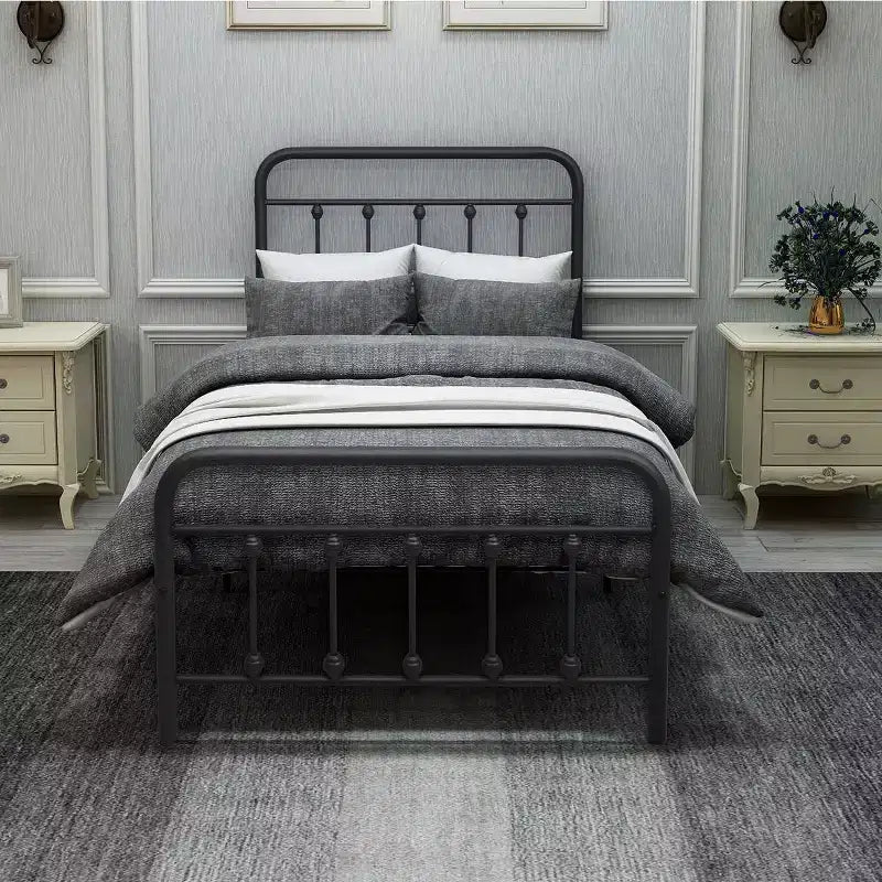 Twin Metal Platform Bed Frame with Headboard & Footboard – Under-Bed Storage, No Box Spring