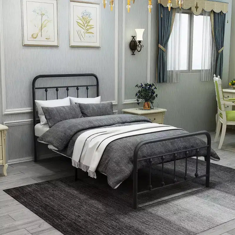 Twin Metal Platform Bed Frame with Headboard & Footboard – Under-Bed Storage, No Box Spring