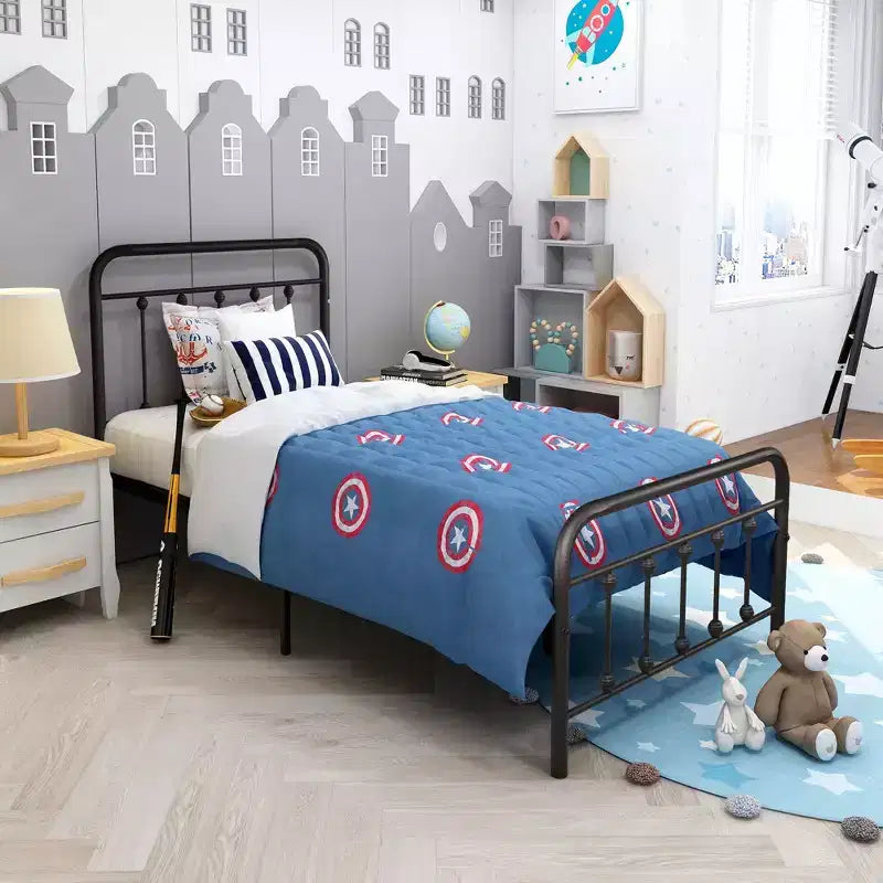 Twin Metal Platform Bed Frame with Headboard & Footboard – Under-Bed Storage, No Box Spring