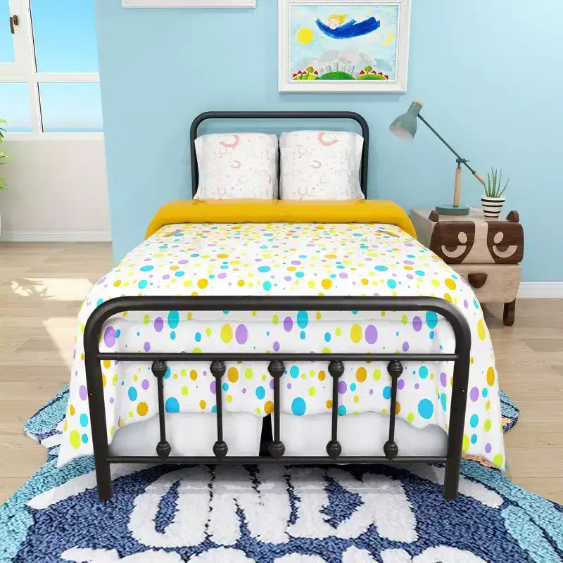 Twin Metal Platform Bed Frame with Headboard & Footboard – Under-Bed Storage, No Box Spring