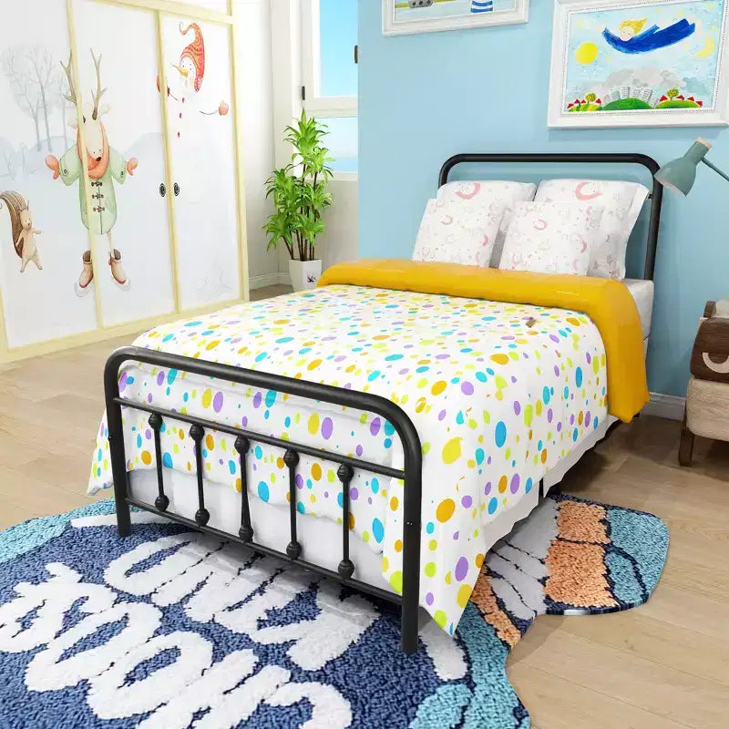 Twin Metal Platform Bed Frame with Headboard & Footboard – Under-Bed Storage, No Box Spring