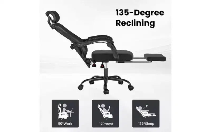 Ergonomic High-Back Mesh Office Chair with Footrest, Headrest & Adjustable Lumbar Support