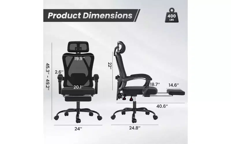 Ergonomic High-Back Mesh Office Chair with Footrest, Headrest & Adjustable Lumbar Support