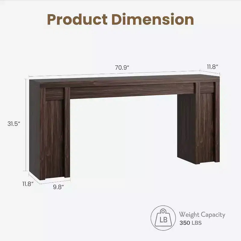 70in Extra-Long Wooden Console Table for Entryway, Hallway & Behind Couch – Brown