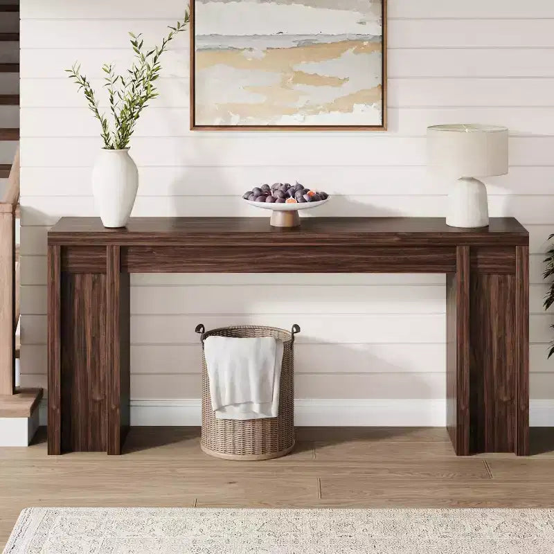 70in Extra-Long Wooden Console Table for Entryway, Hallway & Behind Couch – Brown