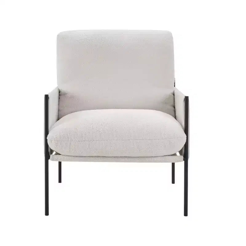 Upholstered Accent Reading Chair with Removable Cushion & Wooden Armrests – White